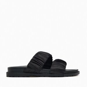 Zara Black Pleated Strap Flat Sandals Shoes Size 10